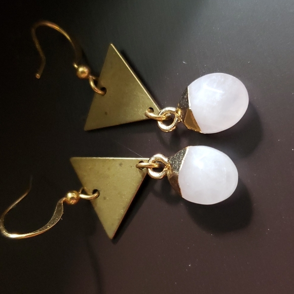 💓Pre-loved Rose Quartz Gold plated dangle earrin - Picture 3 of 3